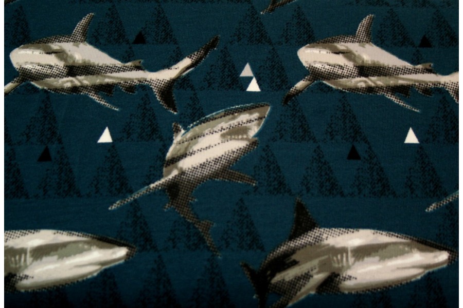10cm Bio-Stretchjersey "Shark" petrolblau Lillestoff    (Grundpreis € 20,00/m)
